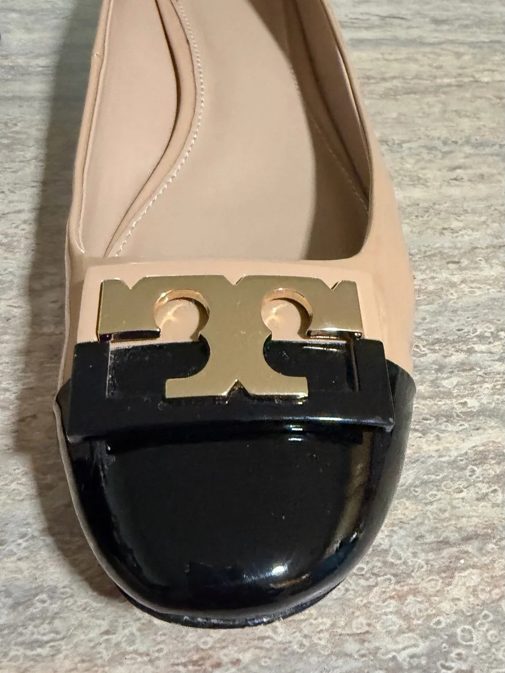 Tory Burch Gigi Beige and Black Cap-Toe 1-inch Heel Shoes